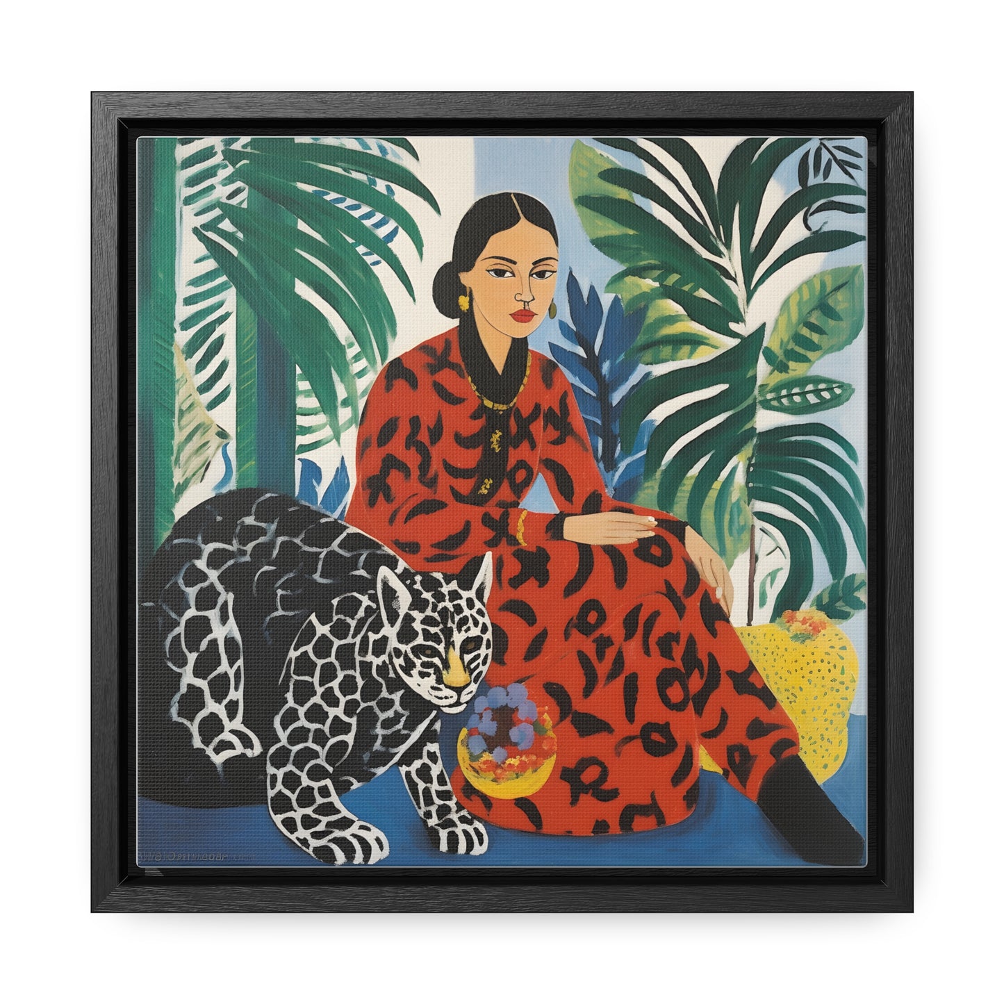 Copy of Woman with Leopard Artwork Print on Canvas, in Gallery Frame