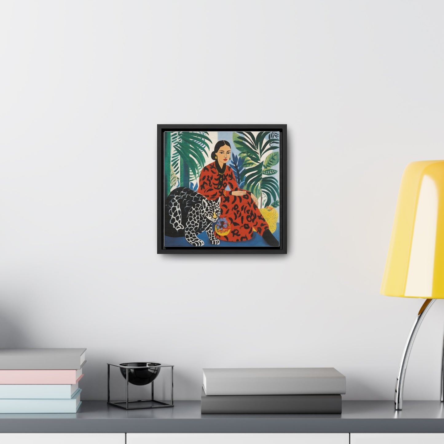 Copy of Woman with Leopard Artwork Print on Canvas, in Gallery Frame