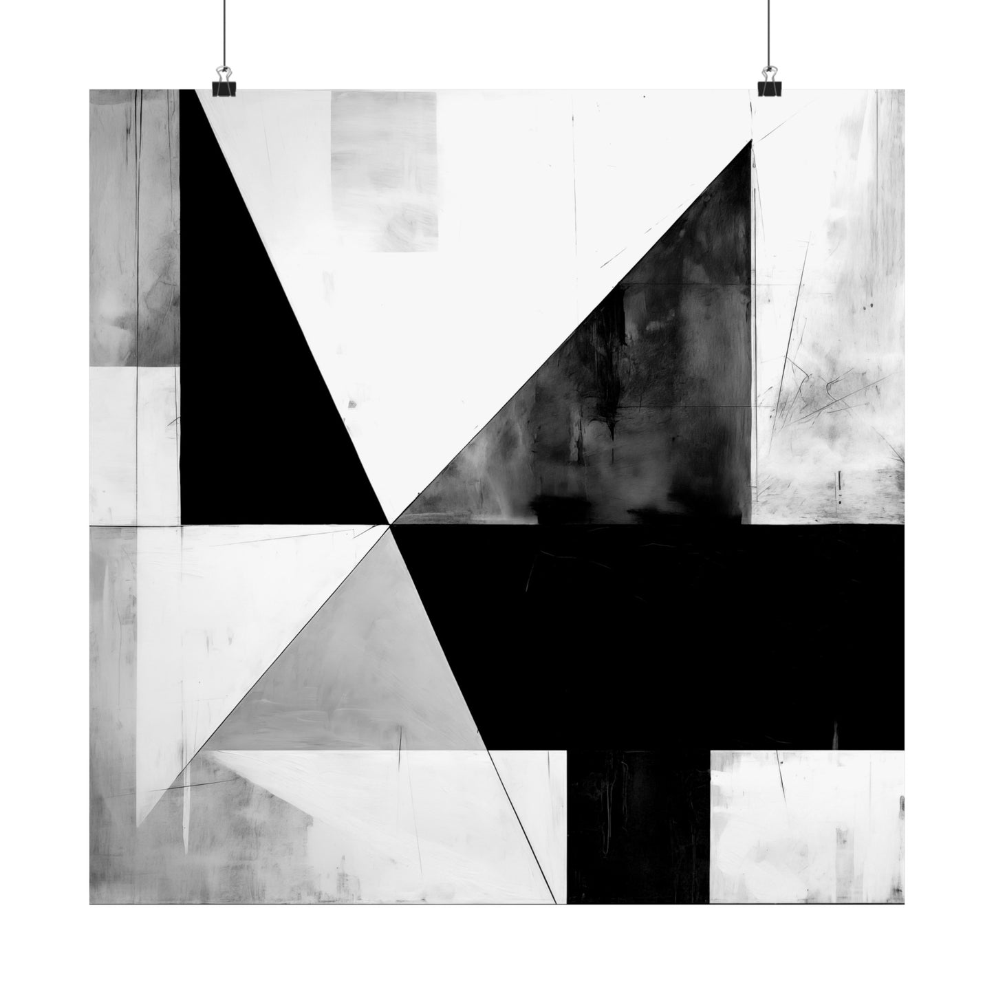 Geometric Abstract in Black and White Minimalist Modern Art print Matte Square Poster Art