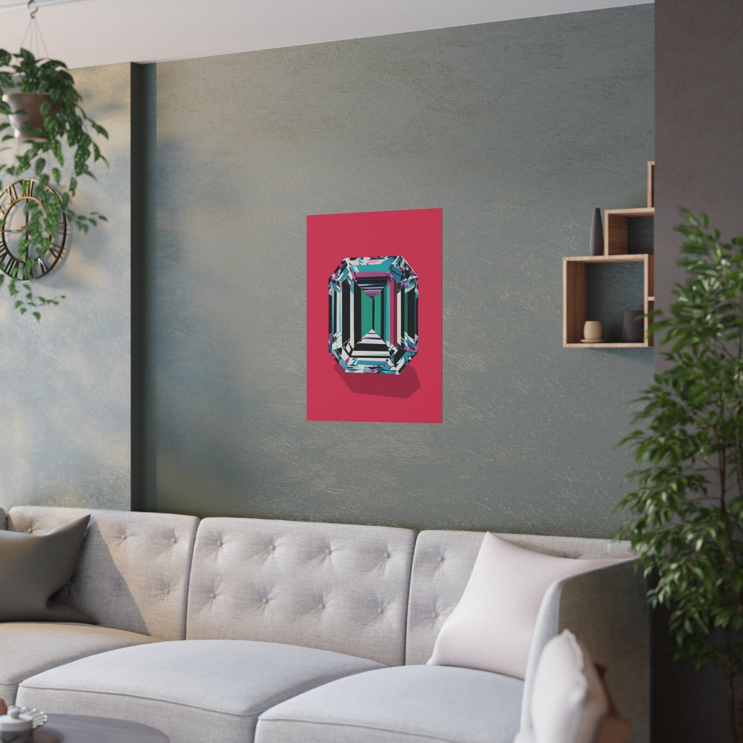 Pop Art Pink Diamond Gem Satin Poster Upscale Home Decor