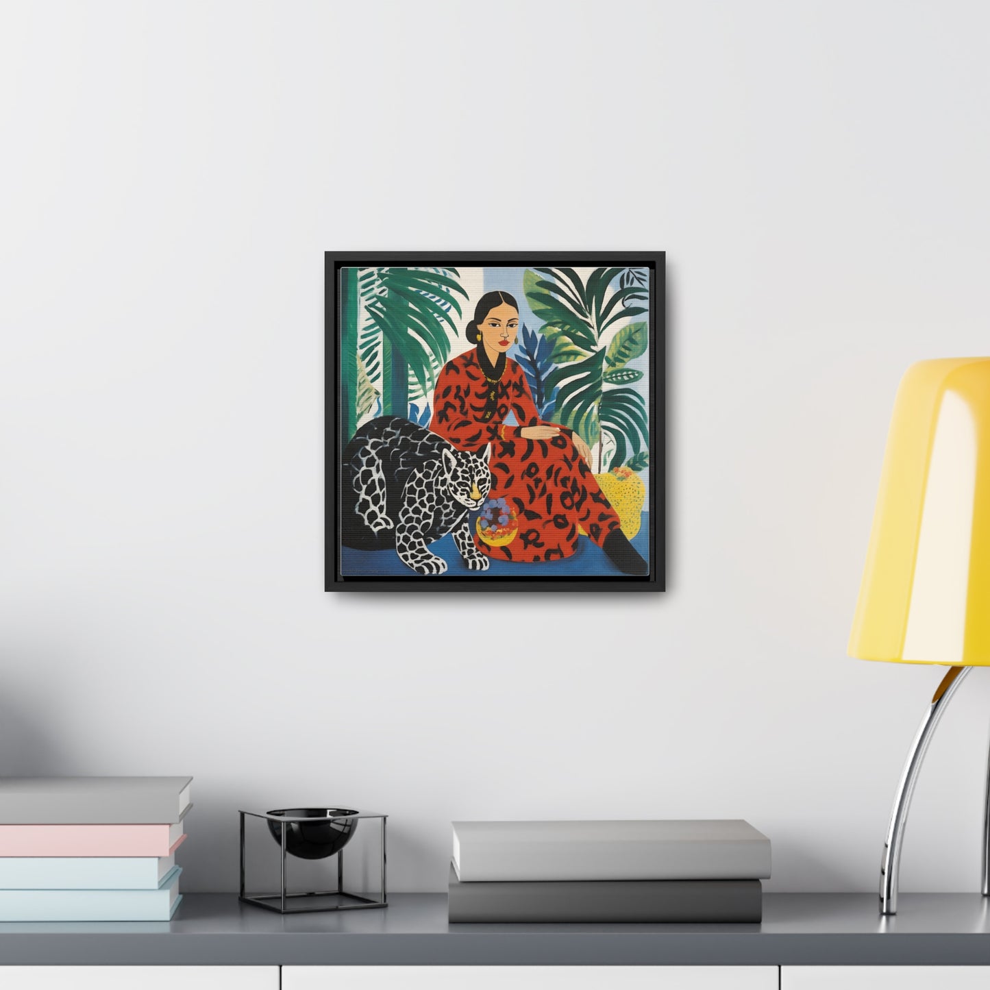 Copy of Woman with Leopard Artwork Print on Canvas, in Gallery Frame