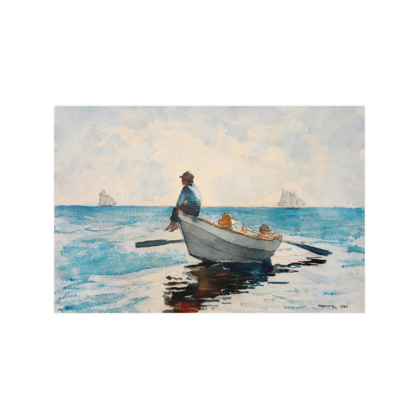 Boys in a Dory (1880) by Winslow Homer  Satin Art Poster Upscale Home Decor