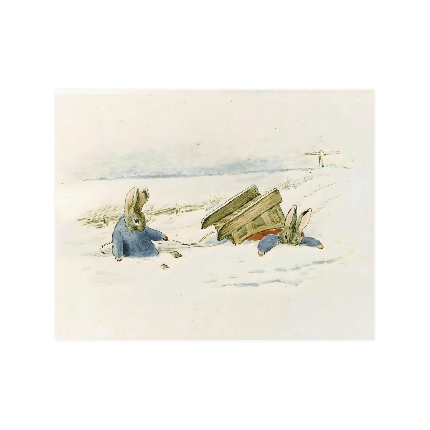 Beatrix Potter 'Bunnies tumbled in the Snow' 1894 Winter Art Satin Poster Upscale Home Decor