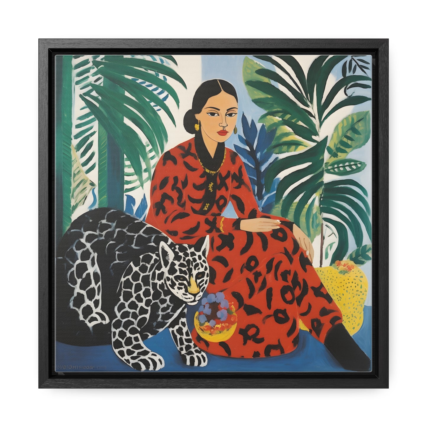 Copy of Woman with Leopard Artwork Print on Canvas, in Gallery Frame