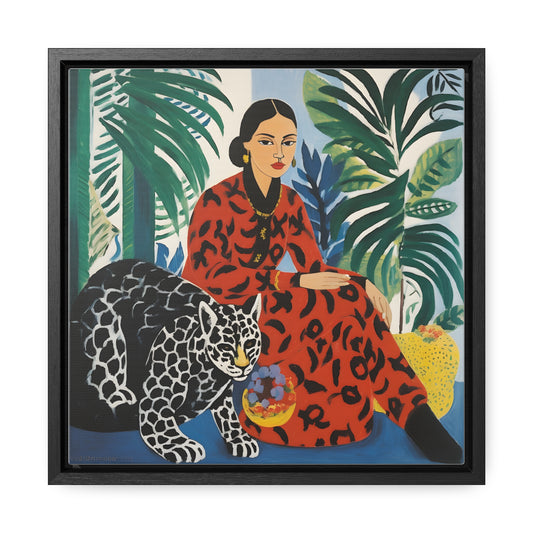 Copy of Woman with Leopard Artwork Print on Canvas, in Gallery Frame