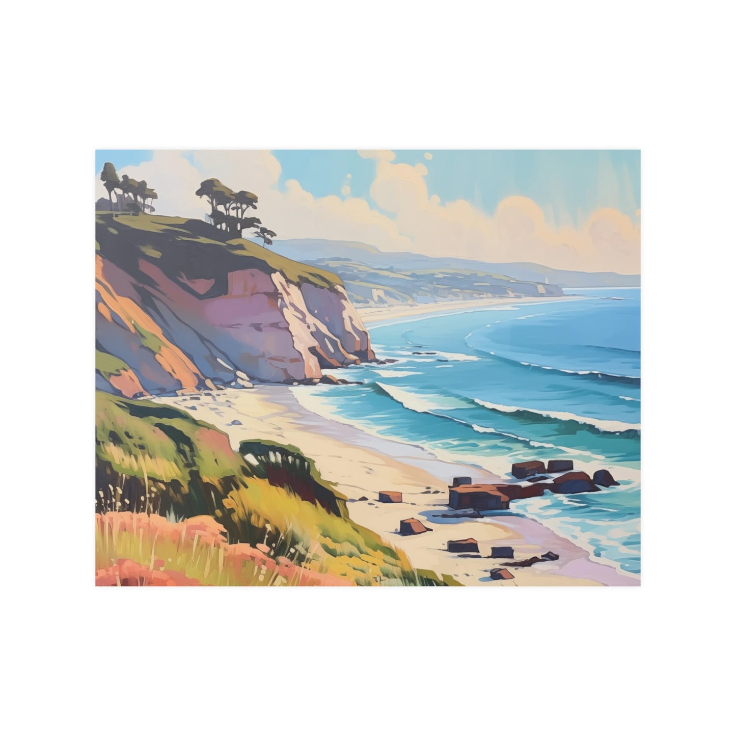 Mid Century Modern Art California Coastline Highway 1 Art Print Poster