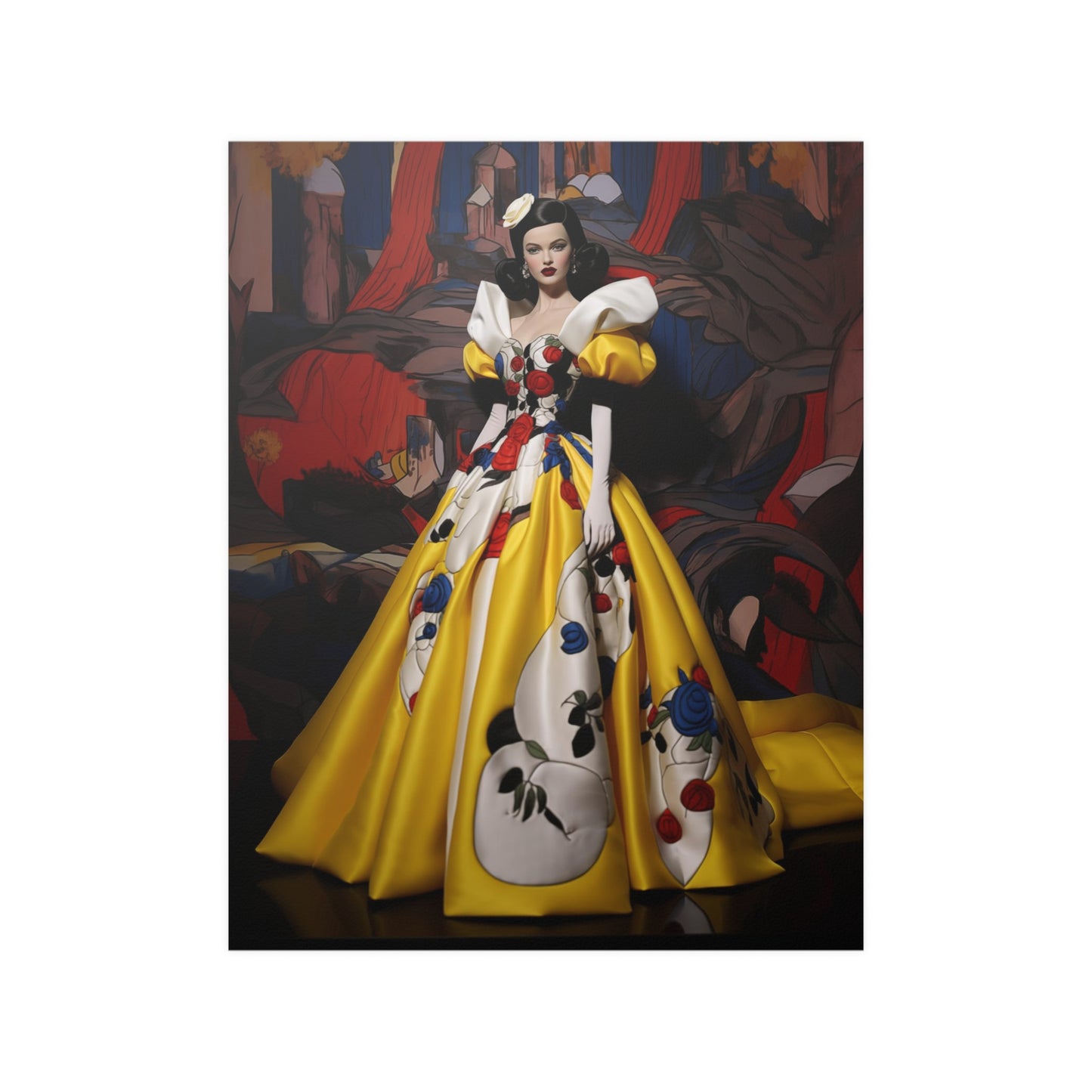 Pop art Snow White barbie Met gala 2024 'Sleeping Beauties, Reawakening Fashion' Satin Poster Upscale Home Decor