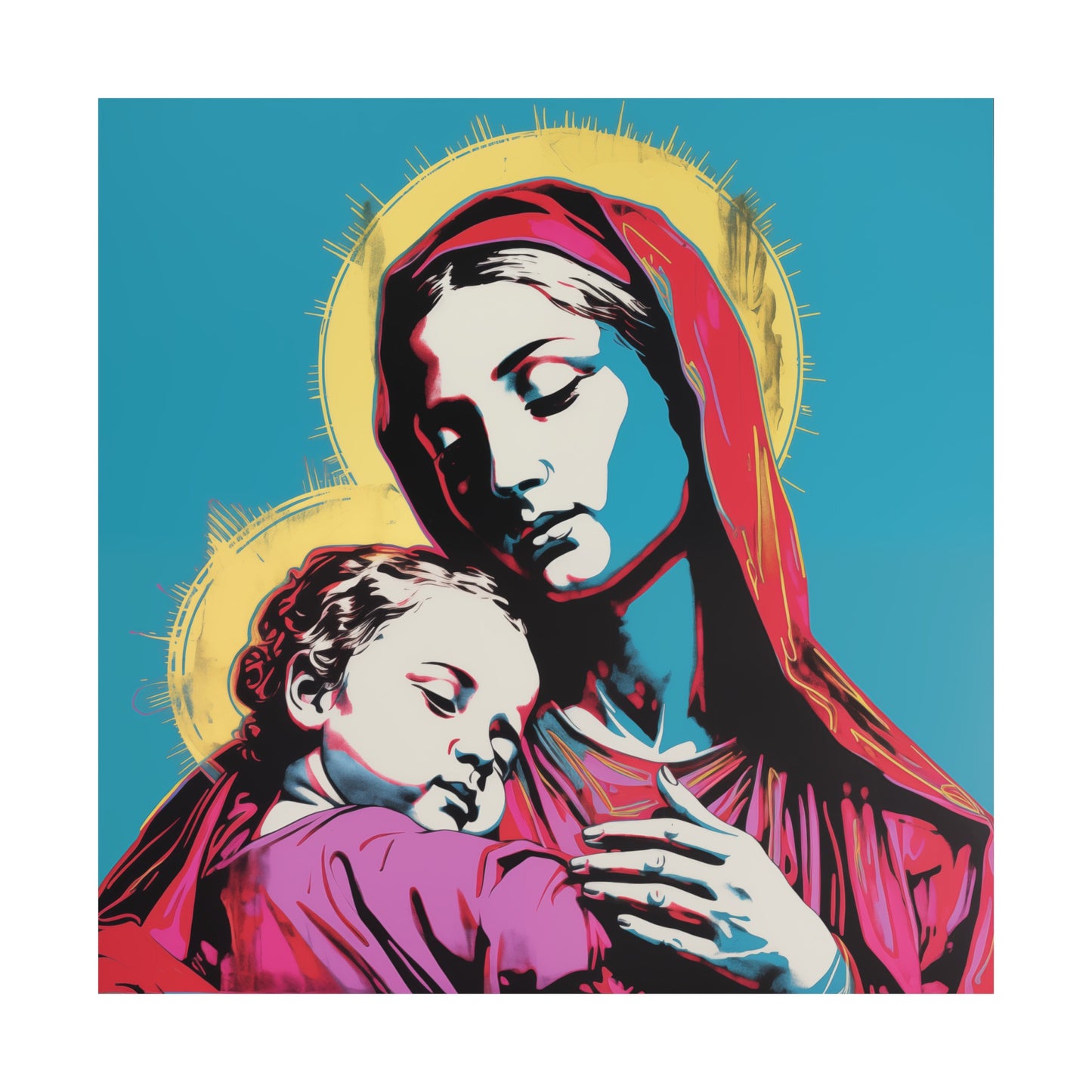 Pop Art Jesus and Mary, Mother & Son: Matte Square Poster