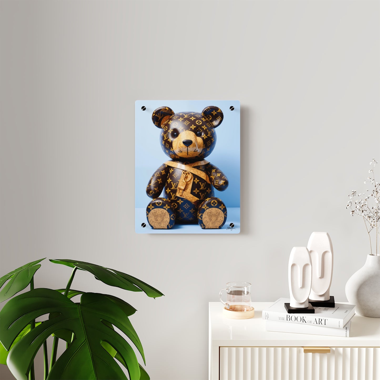 Pop Art LV Teddy Bear Mashup Acrylic Wall Art Panel