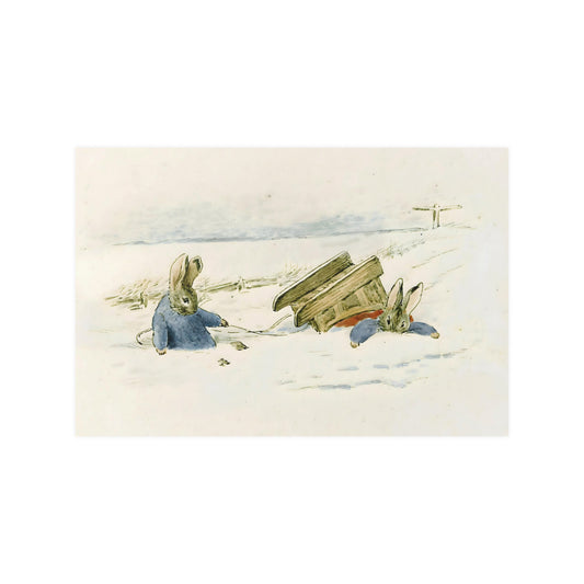 Beatrix Potter 'Bunnies tumbled in the Snow' 1894 Winter Art Satin Poster Upscale Home Decor