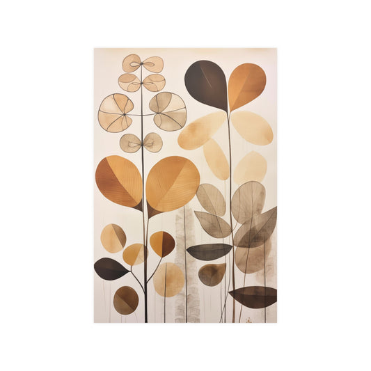 Mid-Century Modern Botanical Print in Earth Tones Satin Art Poster in Multiple Sizes