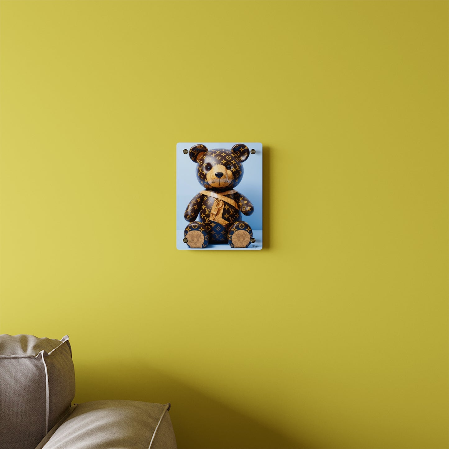 Pop Art LV Teddy Bear Mashup Acrylic Wall Art Panel