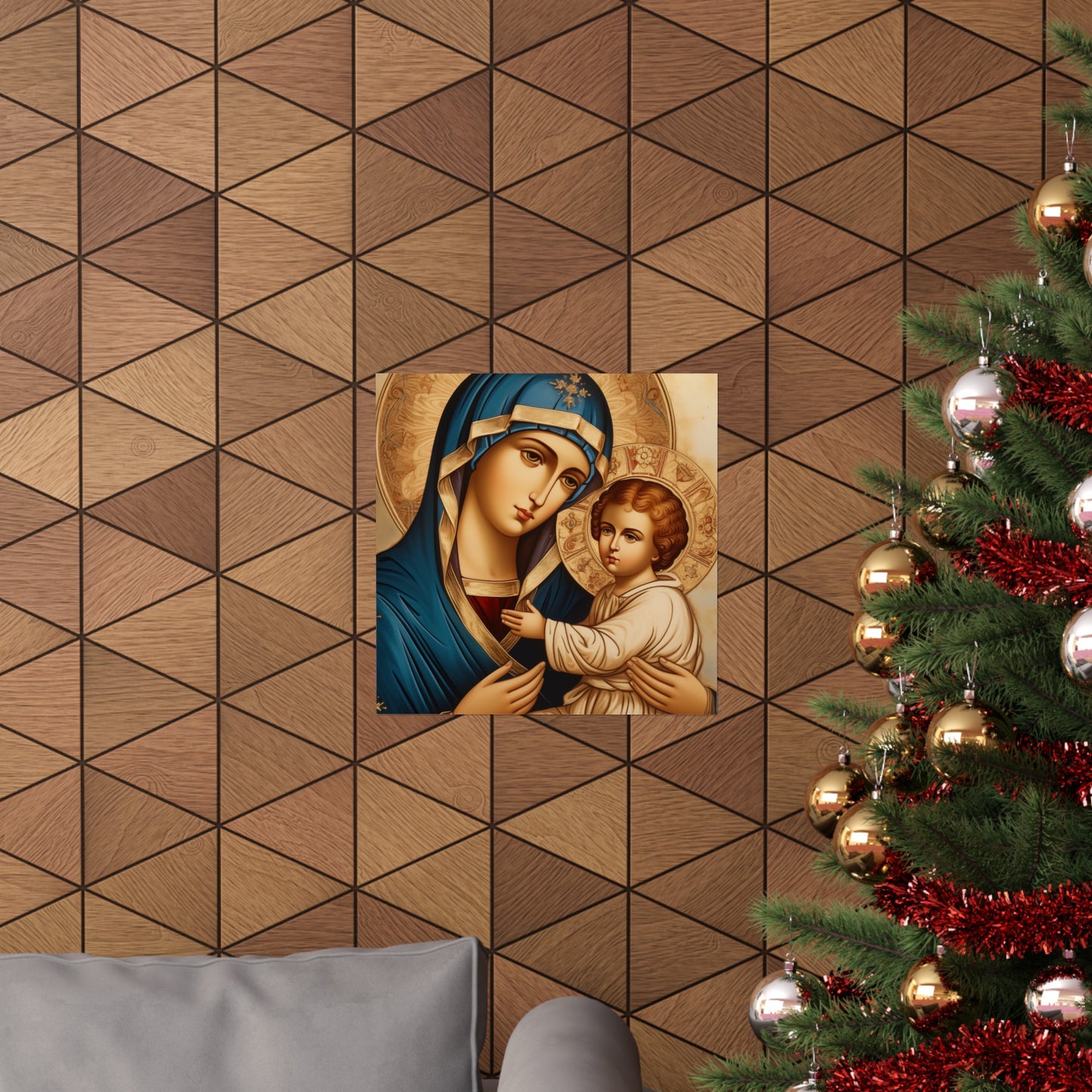 Baby Jesus and Mother Mary Spiritual Art Print in the Style of 15th C Russian Icon