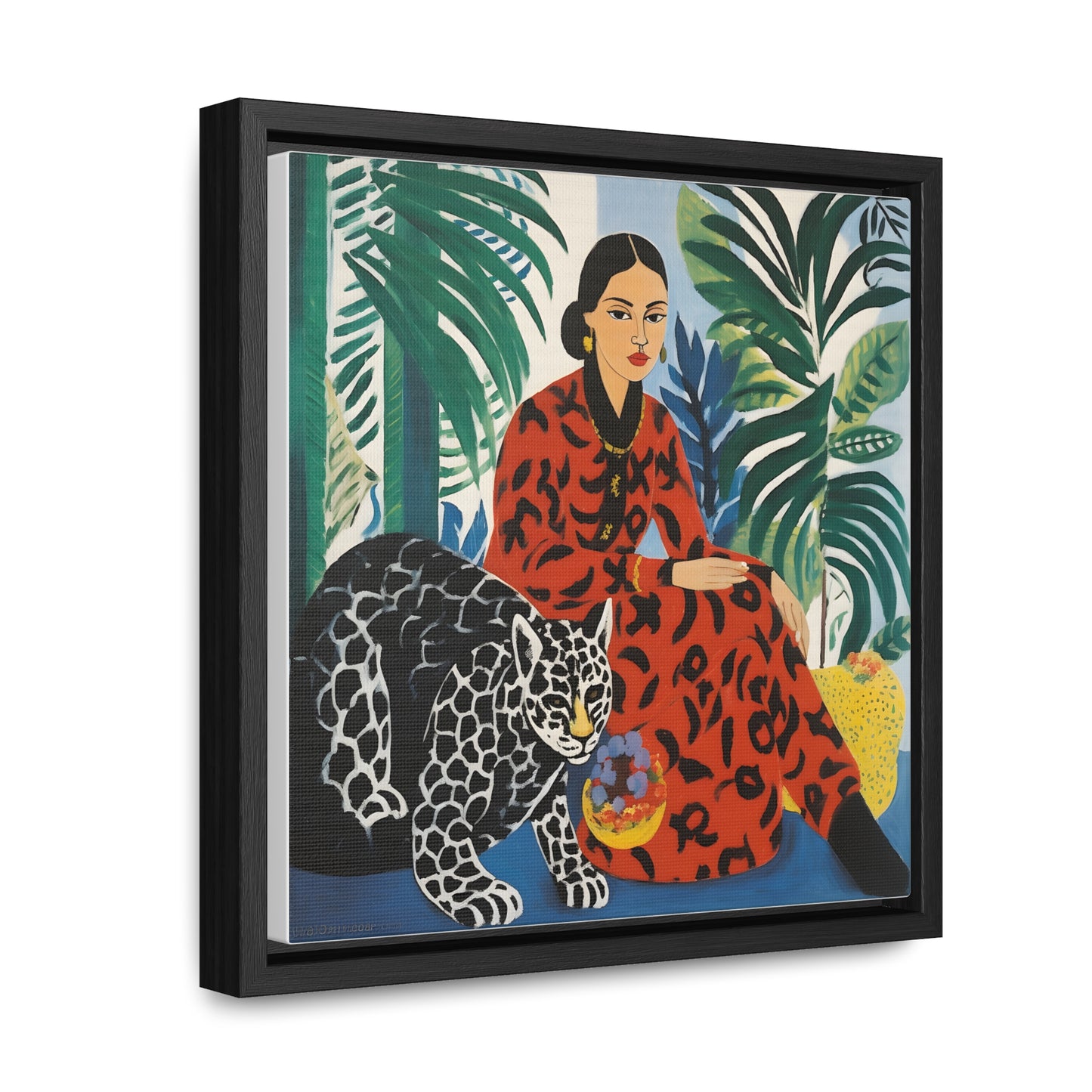 Copy of Woman with Leopard Artwork Print on Canvas, in Gallery Frame