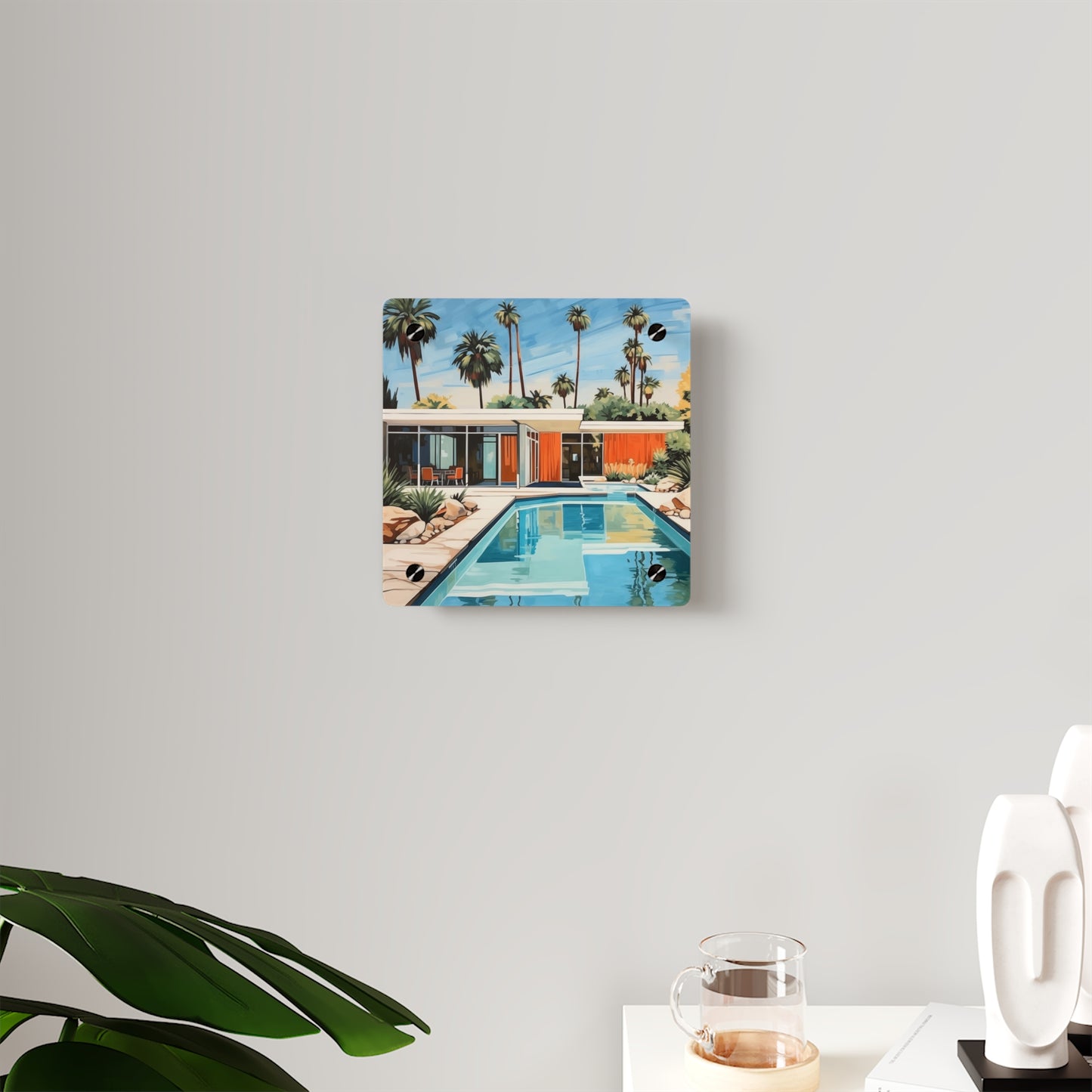 MidCentury Modern Art California Pool House Painting Acrylic Wall Art Panel Print