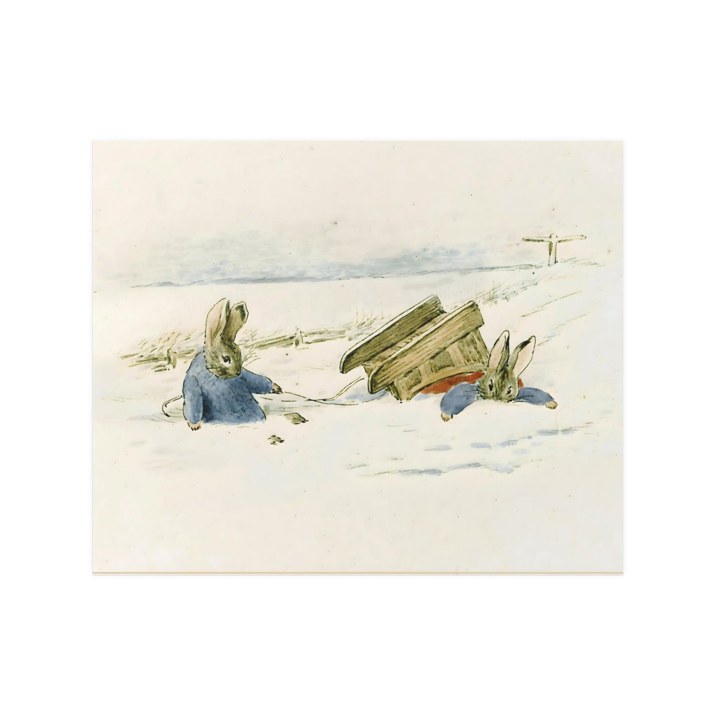 Beatrix Potter 'Bunnies tumbled in the Snow' 1894 Winter Art Satin Poster Upscale Home Decor