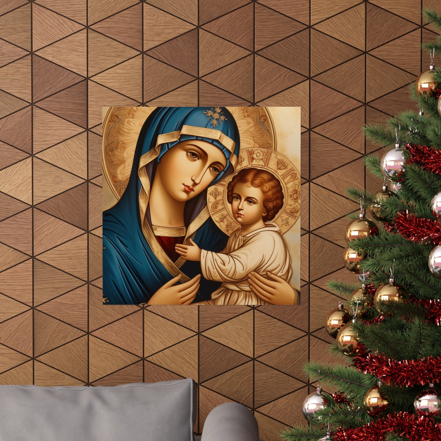 Baby Jesus and Mother Mary Spiritual Art Print in the Style of 15th C Russian Icon