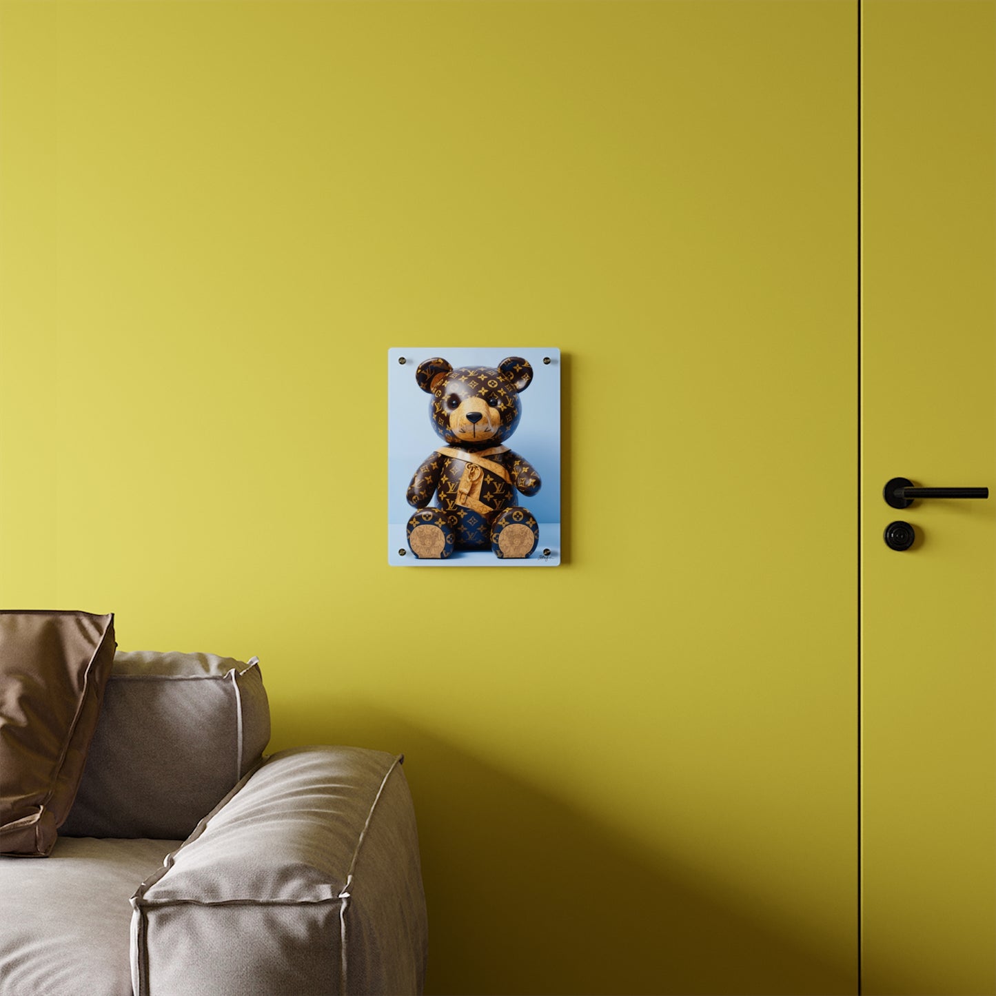 Pop Art LV Teddy Bear Mashup Acrylic Wall Art Panel