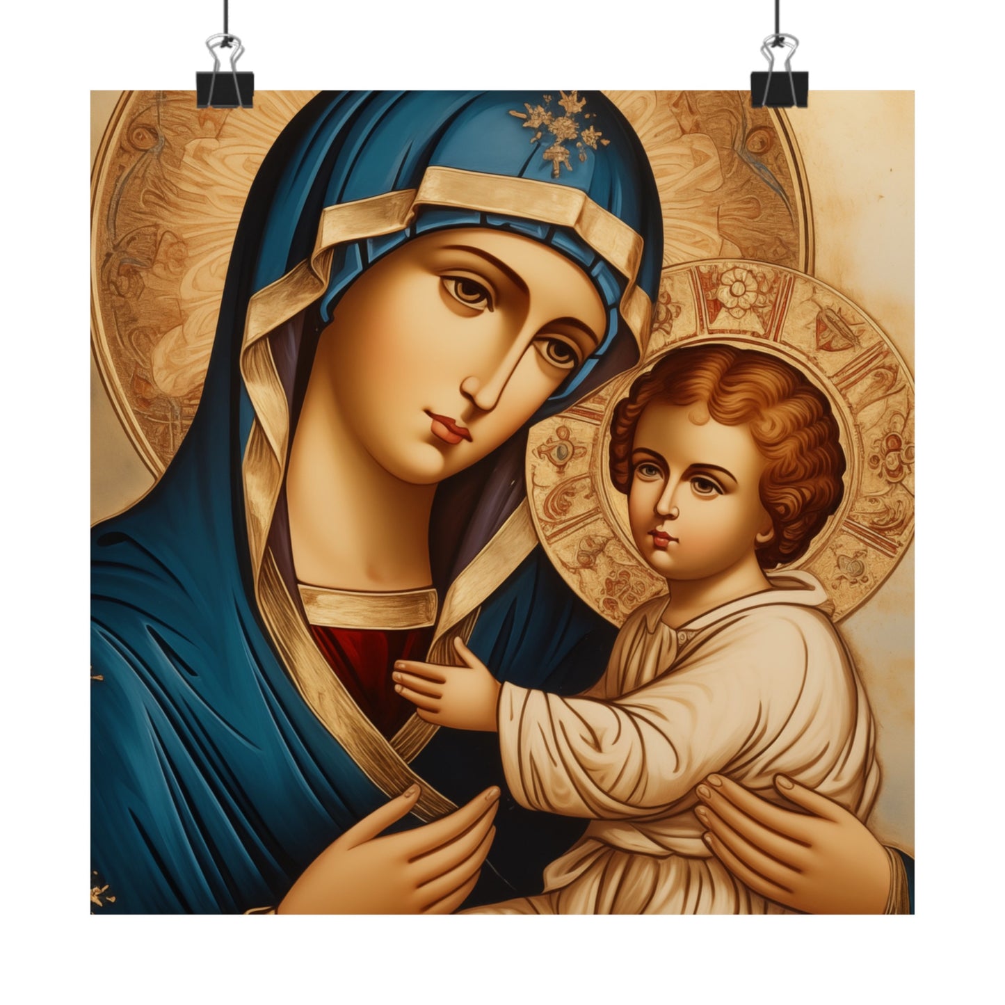 Baby Jesus and Mother Mary Spiritual Art Print in the Style of 15th C Russian Icon