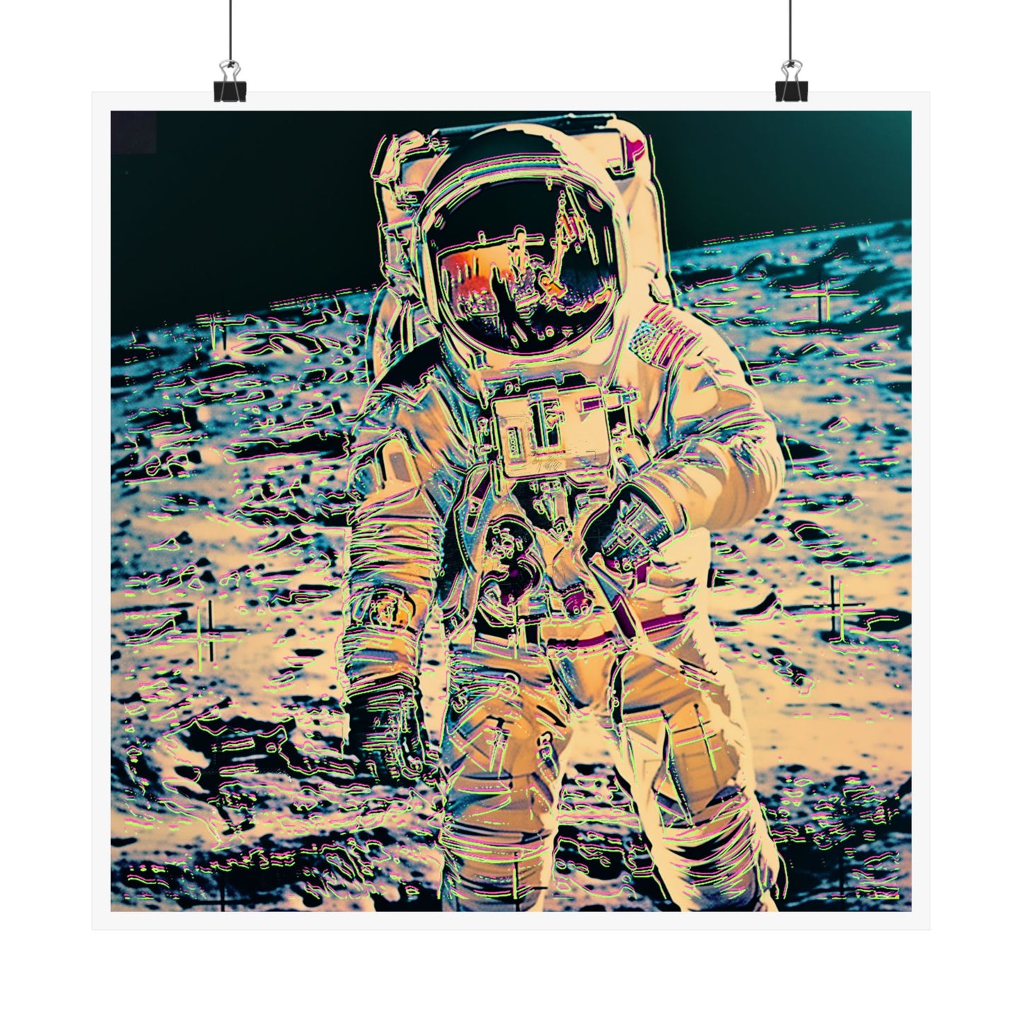 Pop Art Man on the Moon Astronaut Matte Square Poster Art, Warhol inspired Pop Art, Graffiti, Hip Hop