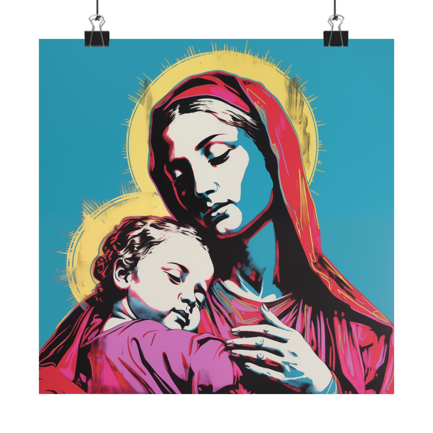 Pop Art Jesus and Mary, Mother & Son: Matte Square Poster