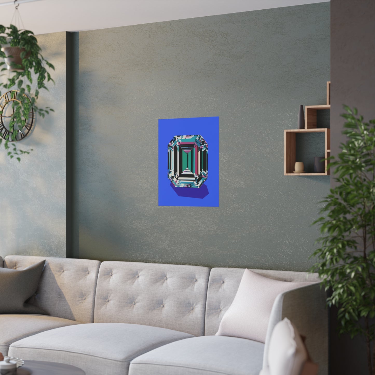 Pop Art Blue 2 Diamond Gem Satin Poster Upscale Home Decor