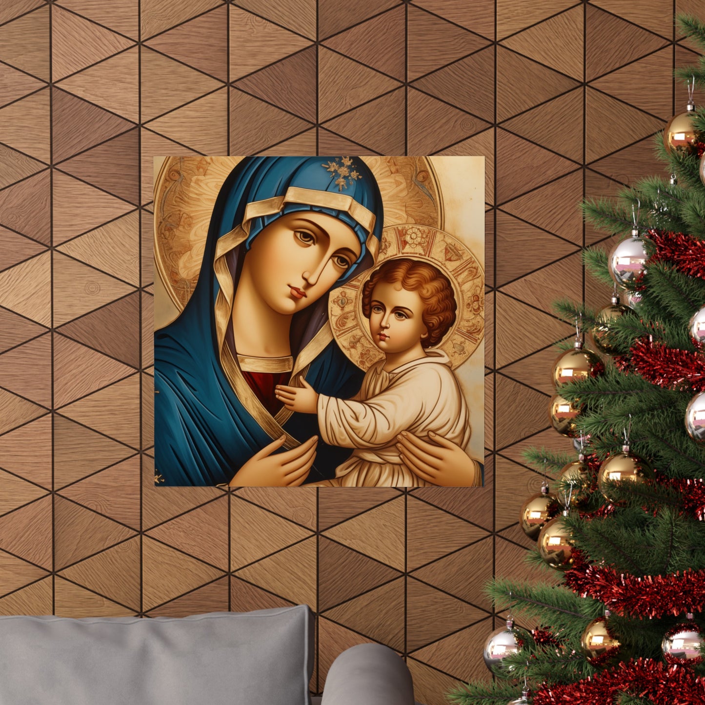 Baby Jesus and Mother Mary Spiritual Art Print in the Style of 15th C Russian Icon