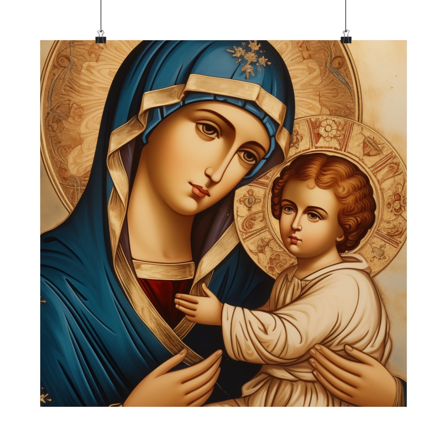 Baby Jesus and Mother Mary Spiritual Art Print in the Style of 15th C Russian Icon