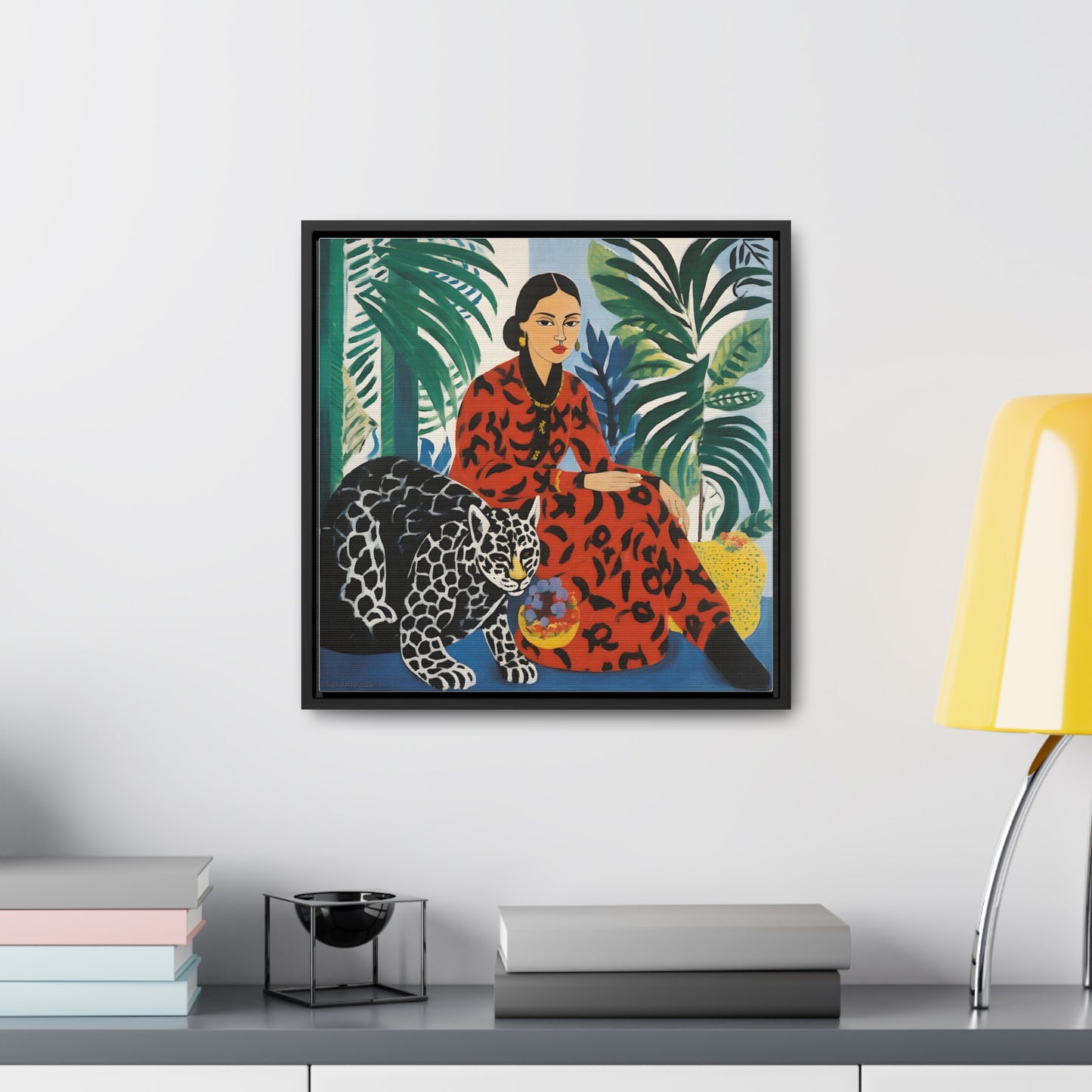 Copy of Woman with Leopard Artwork Print on Canvas, in Gallery Frame