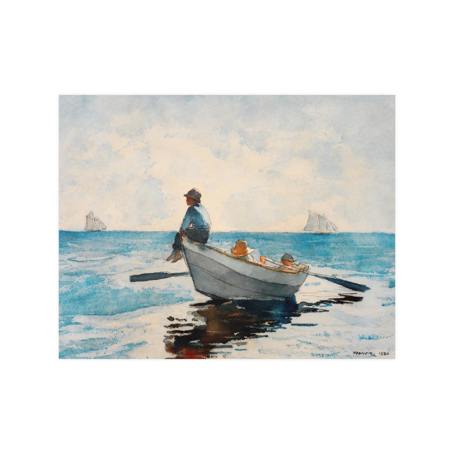 Boys in a Dory (1880) by Winslow Homer  Satin Art Poster Upscale Home Decor