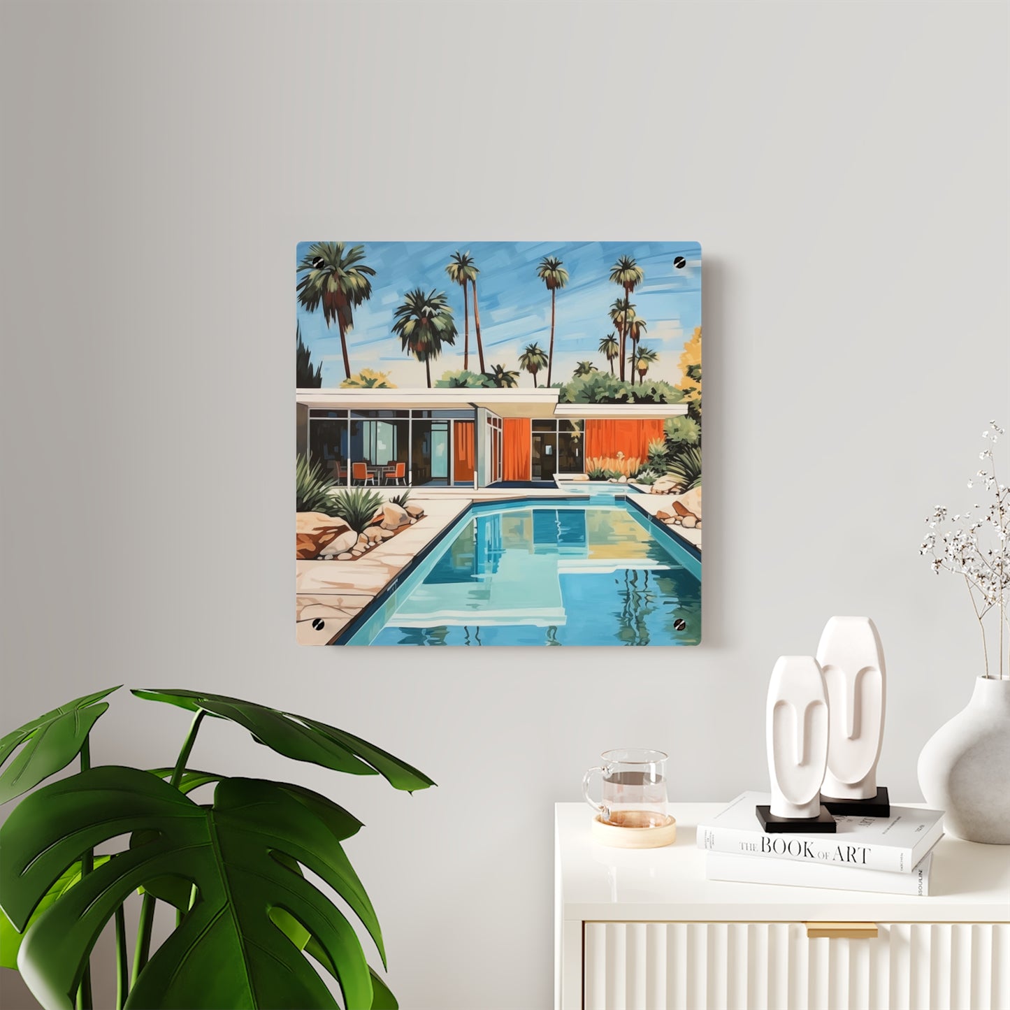 MidCentury Modern Art California Pool House Painting Acrylic Wall Art Panel Print