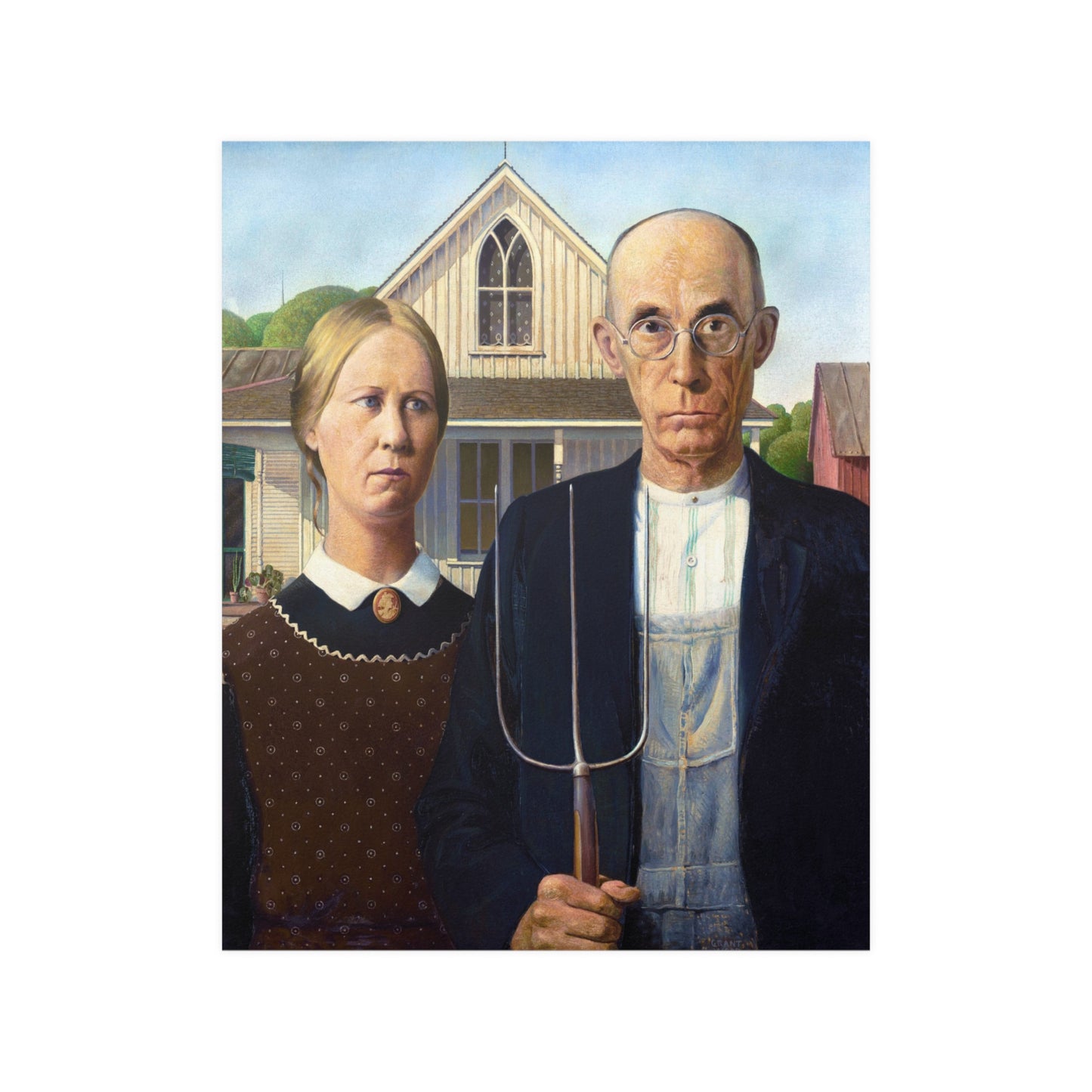 Modern Art Grant Wood American Gothic Still Life Satin Poster Upscale Home Decor