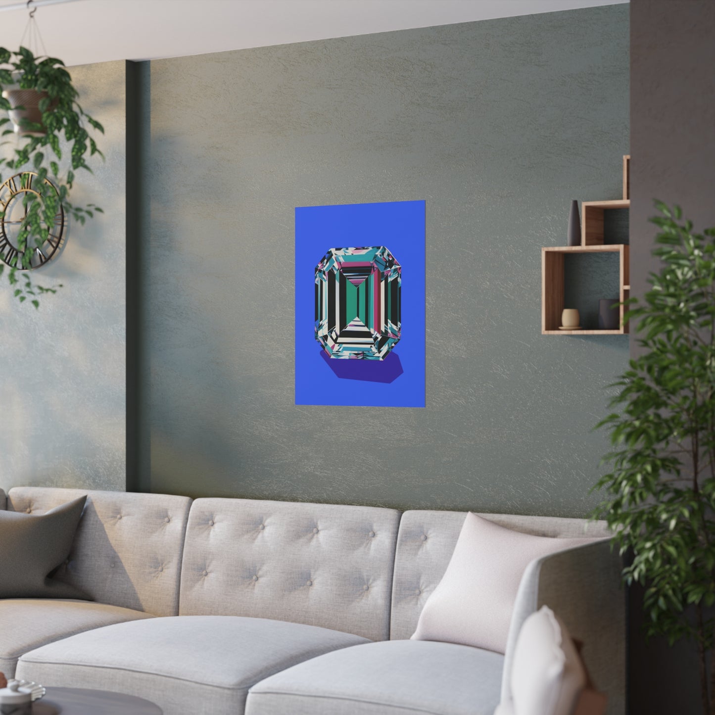 Pop Art Blue 2 Diamond Gem Satin Poster Upscale Home Decor