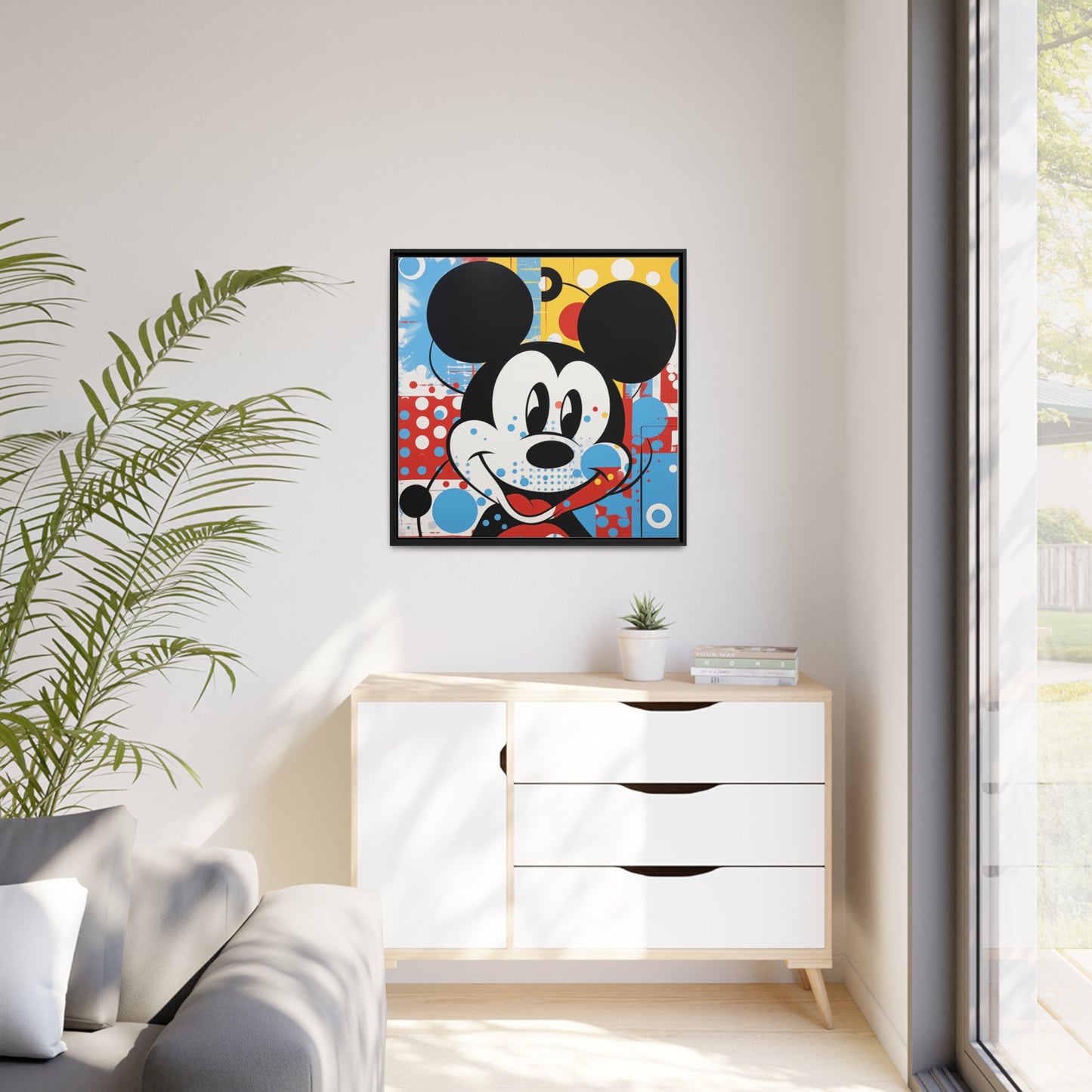 Pop Art Mickey Framed Fine Art Print, Matte Canvas, Black Frame