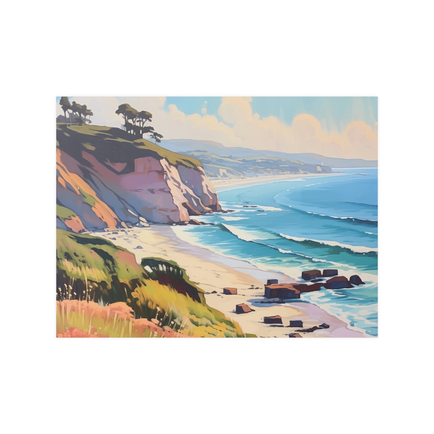 Mid Century Modern Art California Coastline Highway 1 Art Print Poster