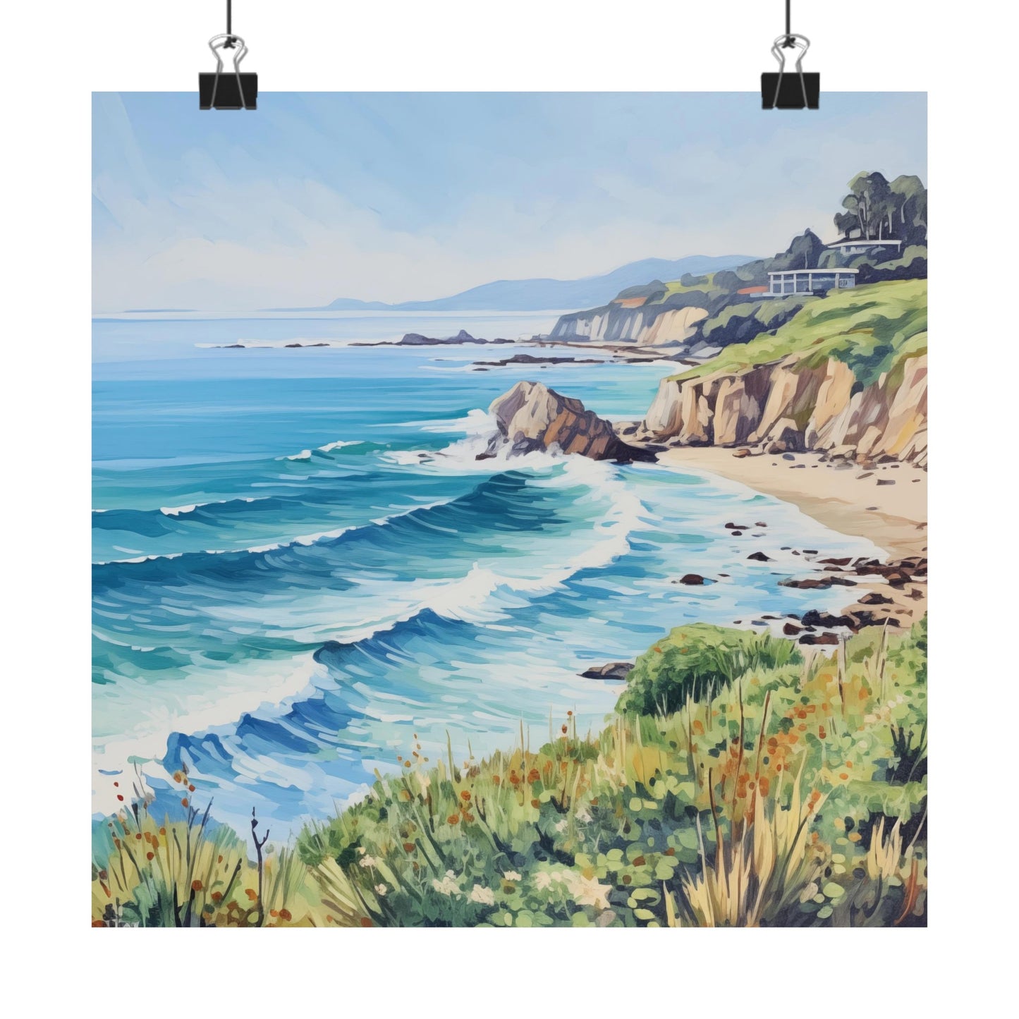 MidCentury Modern Art California Coastline Highway 1 Painting Matte Poster Art Home Decor