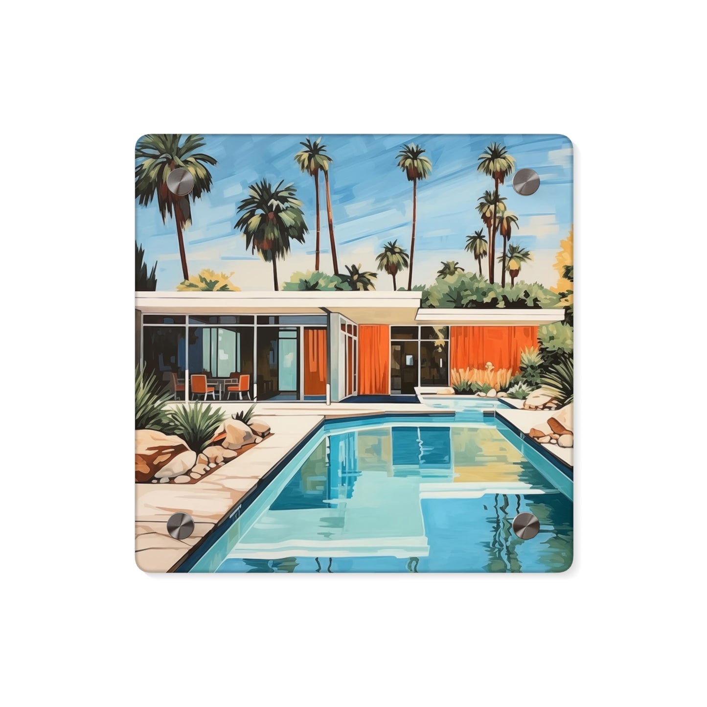 MidCentury Modern Art California Pool House Painting Acrylic Wall Art Panel Print