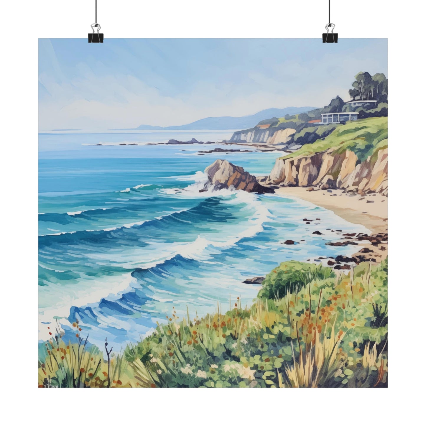 MidCentury Modern Art California Coastline Highway 1 Painting Matte Poster Art Home Decor