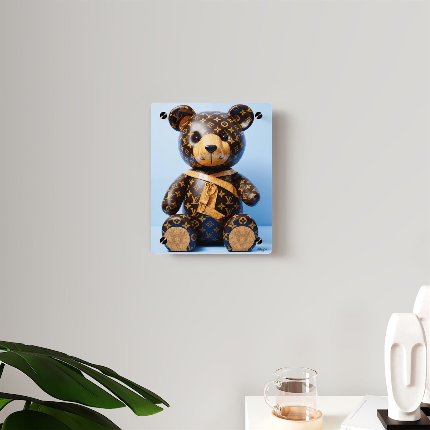 Pop Art LV Teddy Bear Mashup Acrylic Wall Art Panel