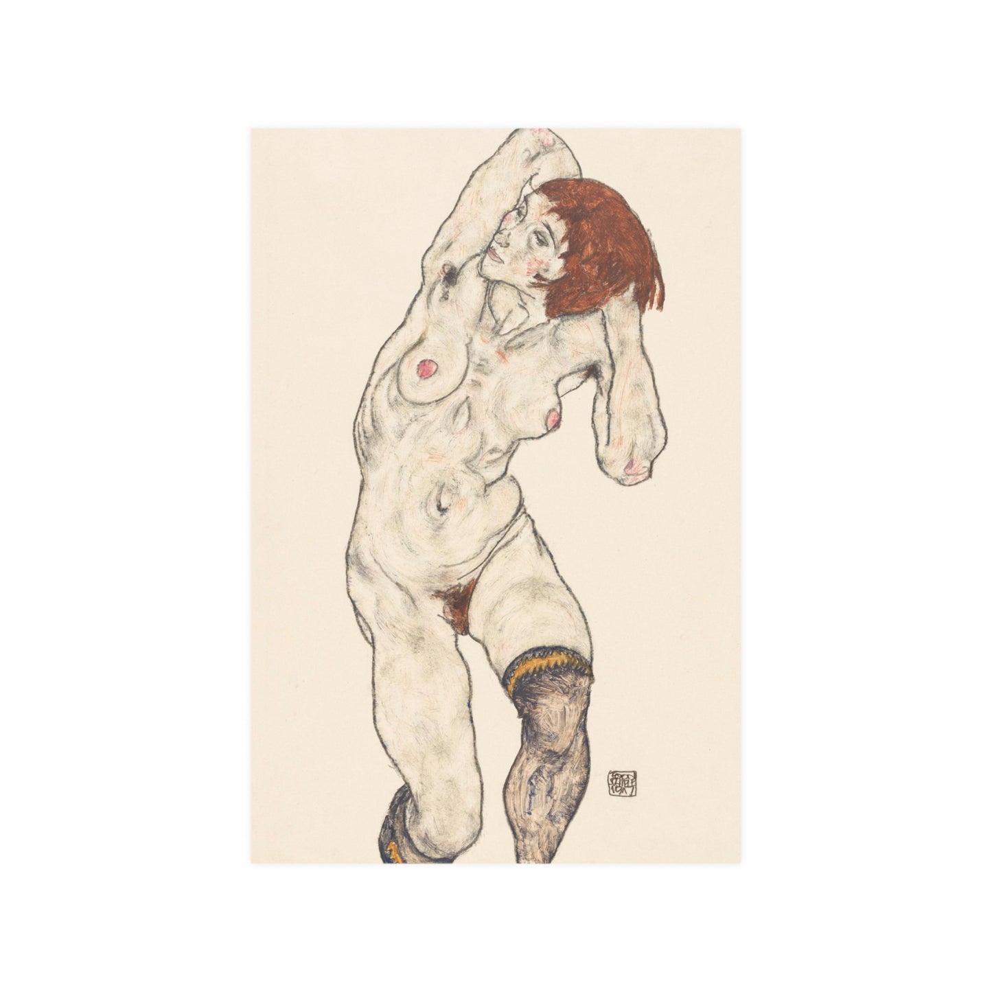 Nude in Black Stocking (1917) by Egon Schiele Fine Art Print Poster Wall Decor