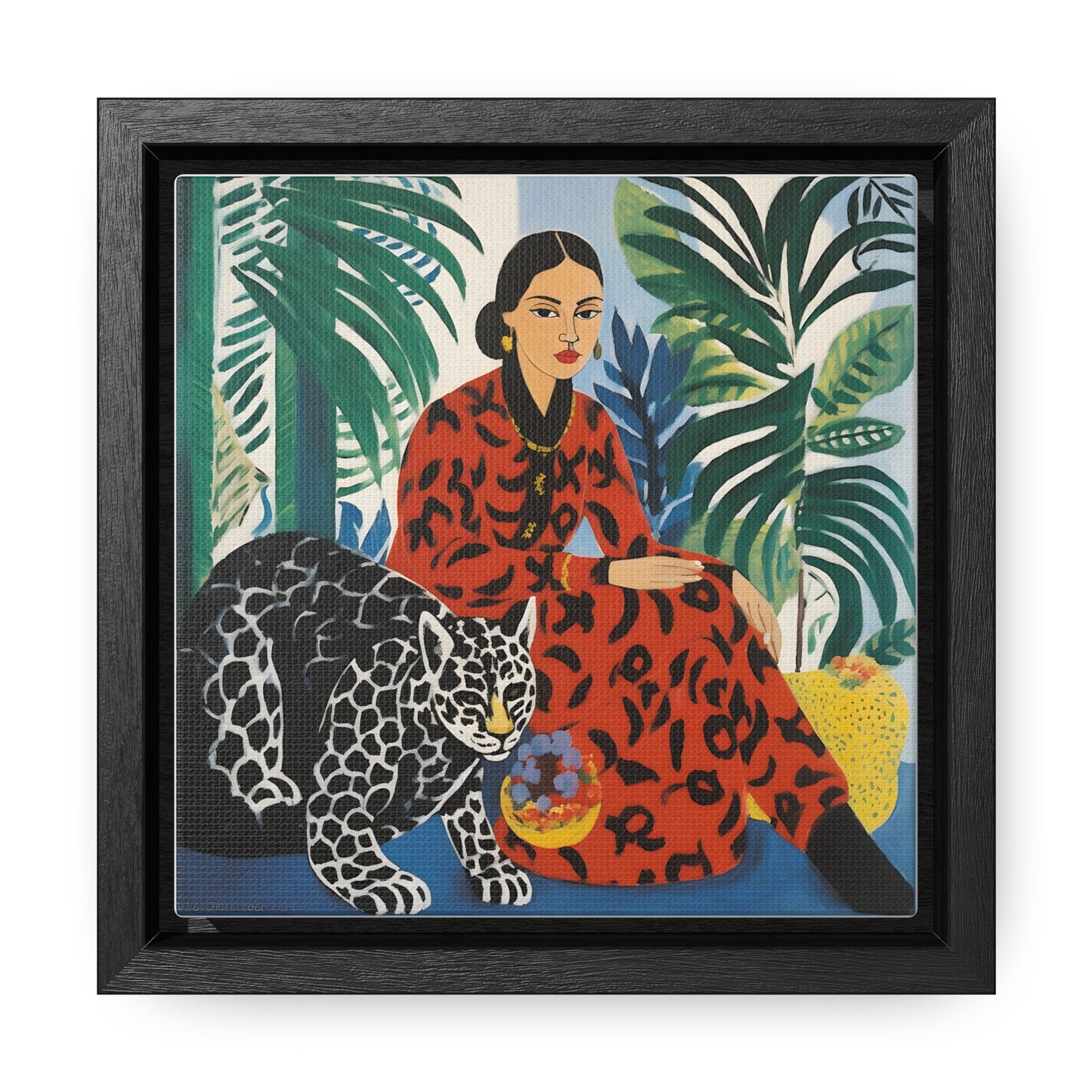 Copy of Woman with Leopard Artwork Print on Canvas, in Gallery Frame