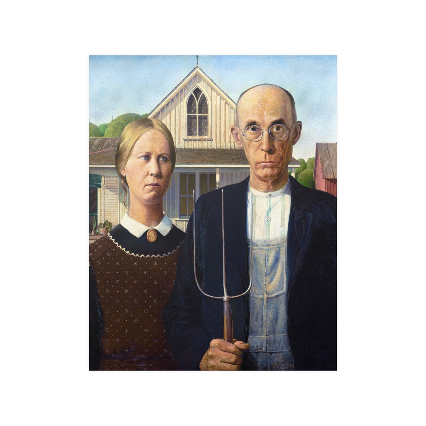 Modern Art Grant Wood American Gothic Still Life Satin Poster Upscale Home Decor