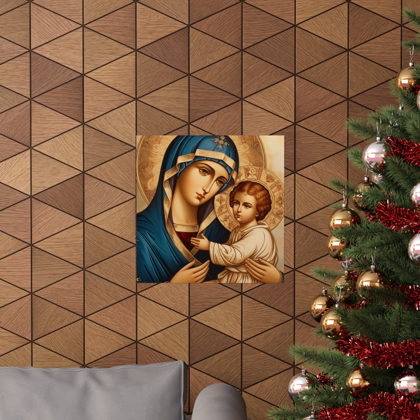 Baby Jesus and Mother Mary Spiritual Art Print in the Style of 15th C Russian Icon