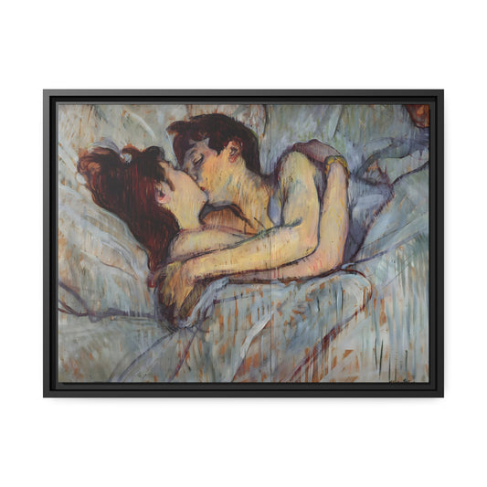 Au lit: le baiser (The Kiss), 1892-3 by Henri-Toulouse-Lautrec, Framed Fine Art Print, Matte Canvas, Black Frame