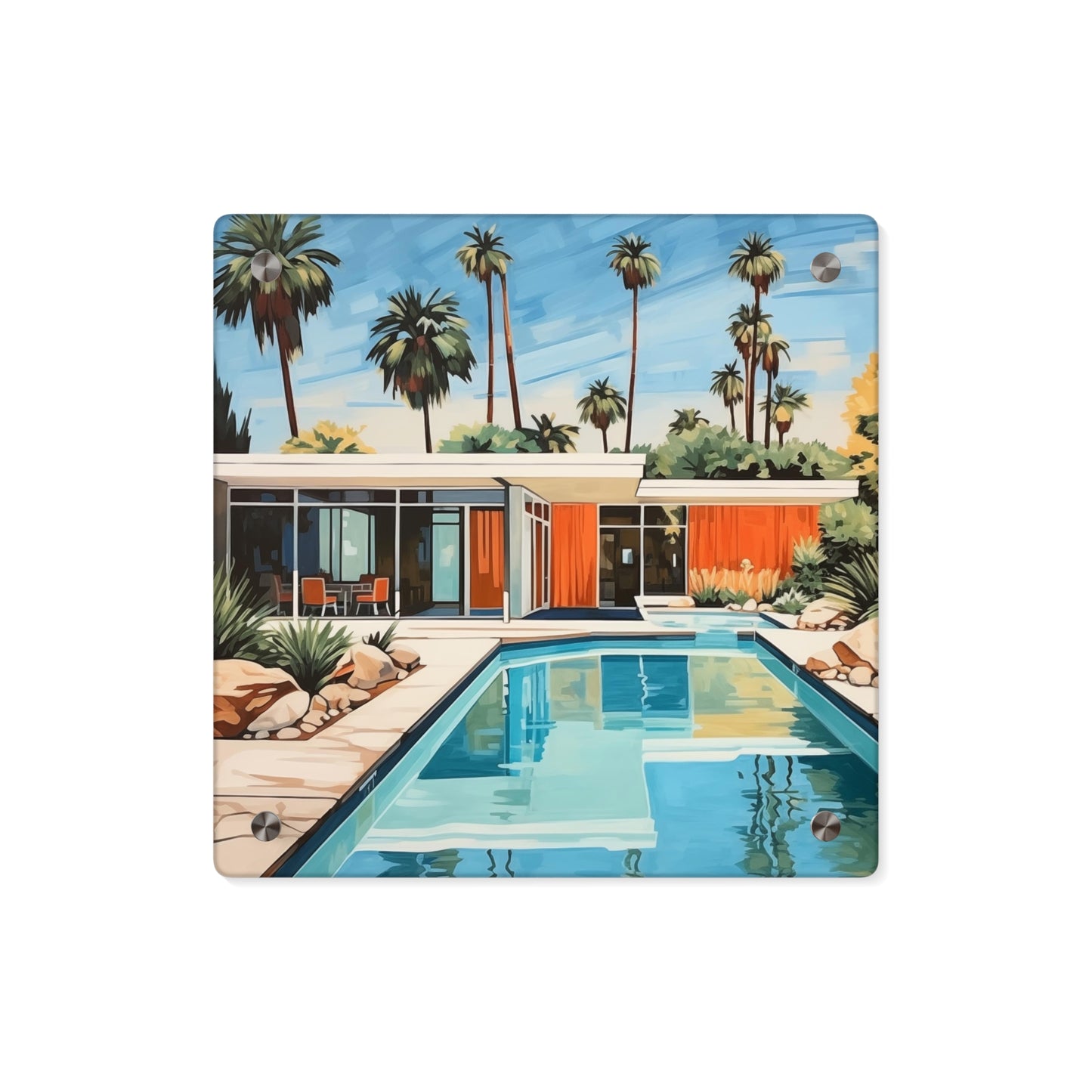 MidCentury Modern Art California Pool House Painting Acrylic Wall Art Panel Print