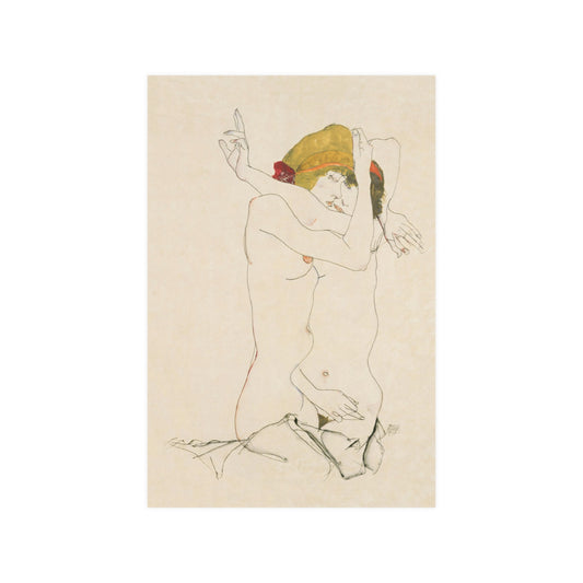 Two Women Embracing (1913) by Egon Schiele Fine Art Print Poster Wall Decor