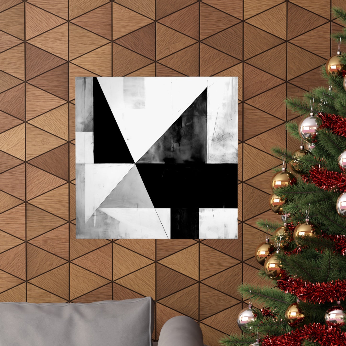 Geometric Abstract in Black and White Minimalist Modern Art print Matte Square Poster Art