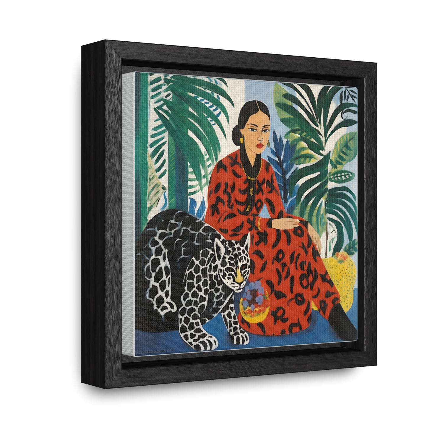 Copy of Woman with Leopard Artwork Print on Canvas, in Gallery Frame