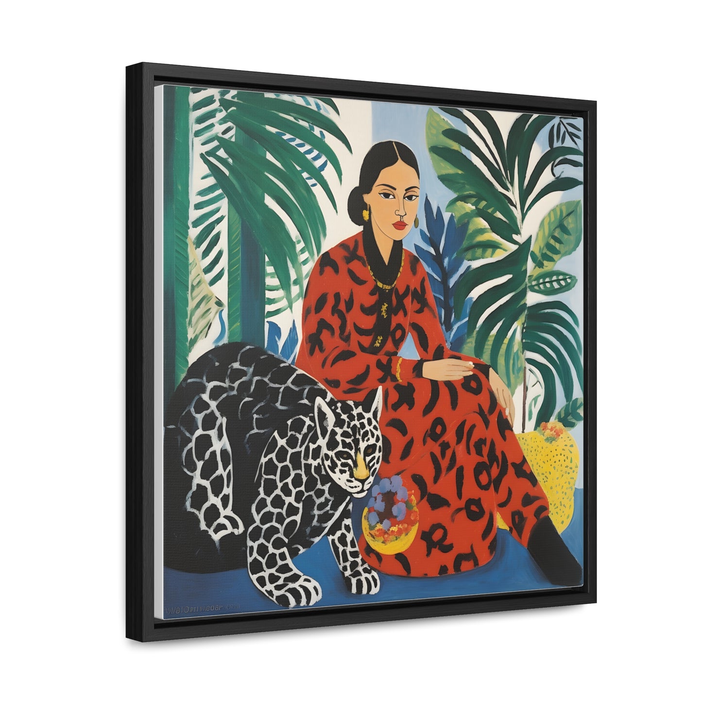 Copy of Woman with Leopard Artwork Print on Canvas, in Gallery Frame