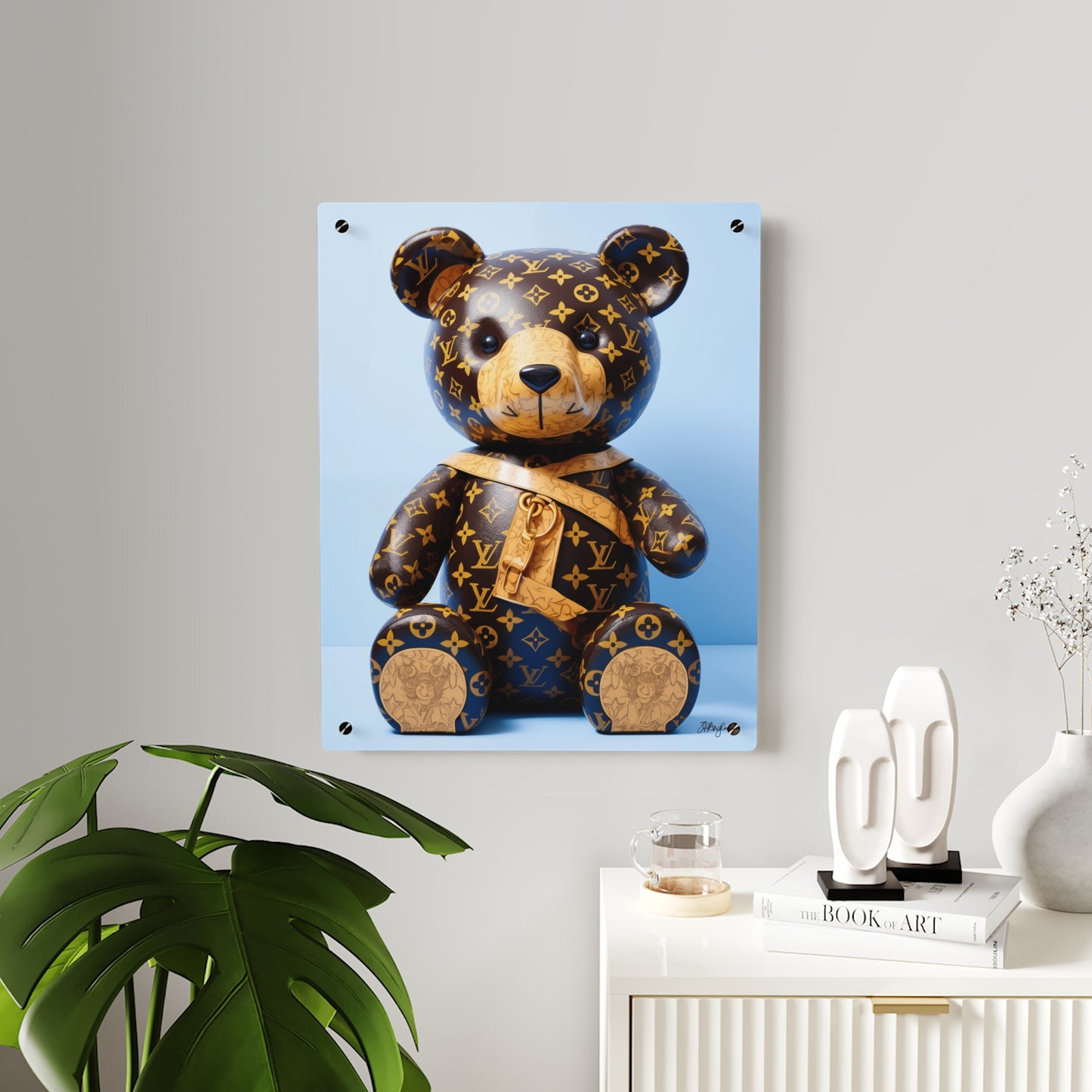 Pop Art LV Teddy Bear Mashup Acrylic Wall Art Panel